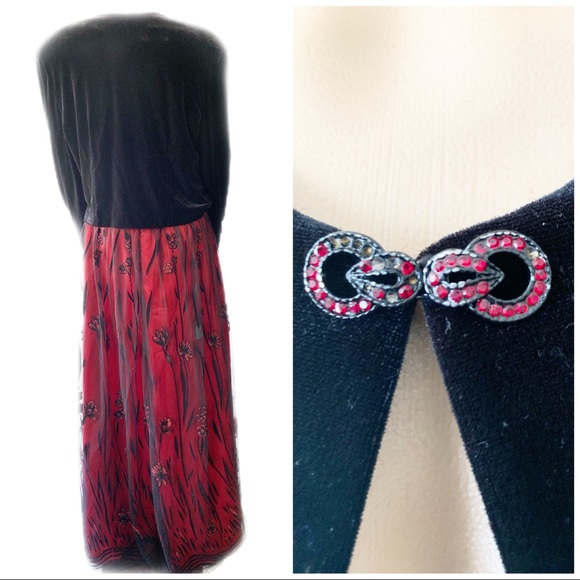❤️ Patra Red and Black Velvet Dress Size 14 - Picture 3 of 8